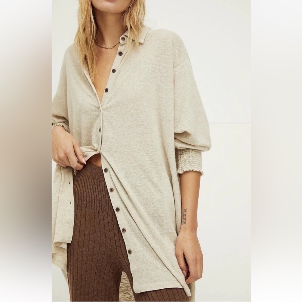 Free People Beach Women's Promenade Mini Shirt Dress Shapeless Natural XS - Picture 2 of 15